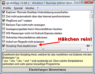xp-AntiSpy: Windows Scripting Host deaktivieren